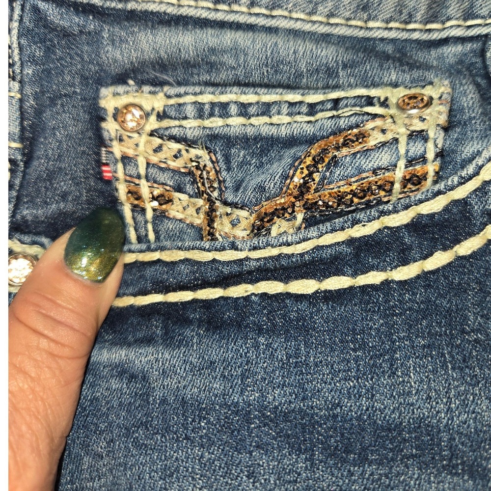 Vigoss Y2K Womens Medium Wash Embellished Bootcut Jeans Blue Denim